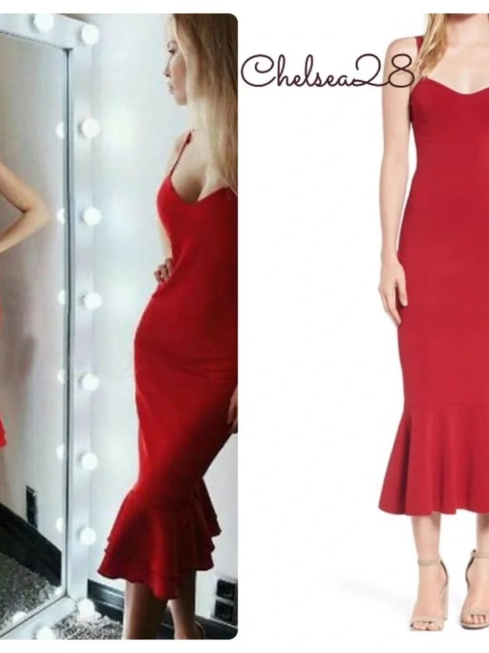 Chelsea28 Fuchsia Red Spaghetti-Strap Midi Dress  SIze XL